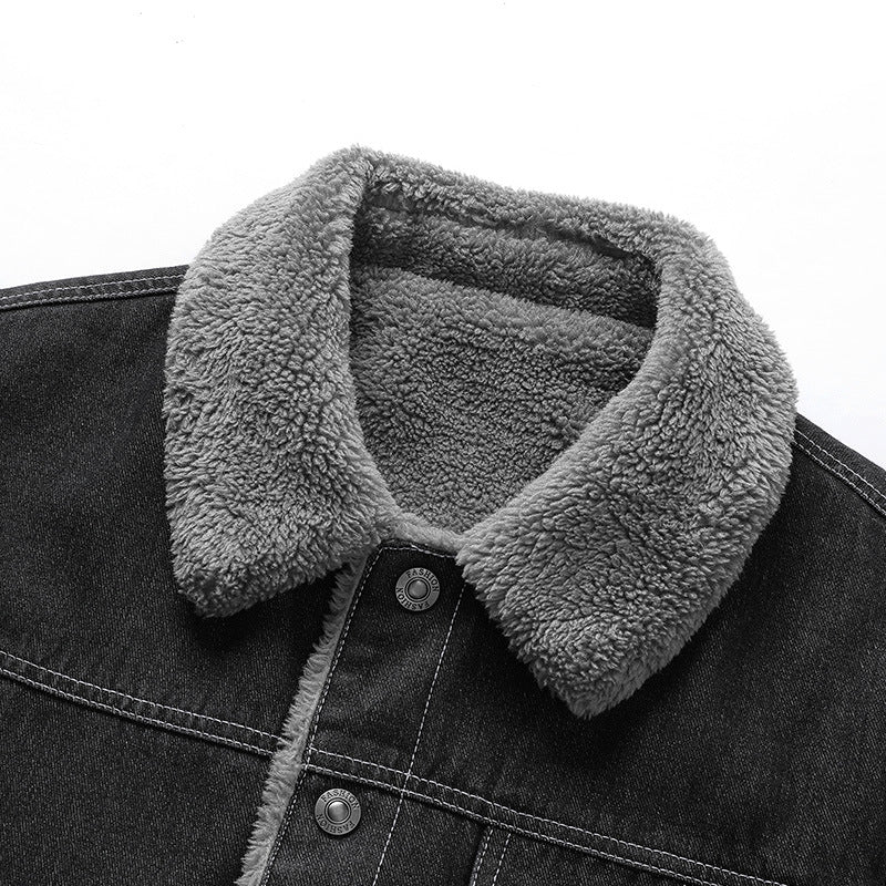 Men's Overshirt Jacket made of Denim with Teddy lining and Sherpa collar Fashion Glam