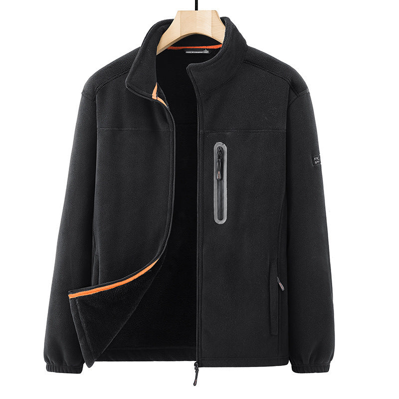Men's microfleece outdoor jacket with waterproof breast pocket, stand-up collar, and teddy fleece lining Fashion Glam