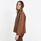 Women's short jacket made of faux leather in shirt jacket style with applied breast pocket Fashion Glam