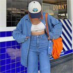 Women Oversized Denim Shirt Jacket with Extended Cut and Boxy Fit Fashion Glam