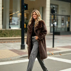 Women's Long High-Pile Faux Fur Coat with Oversized Lapel Collar and Straight Silhouette Fashion Glam