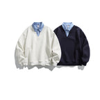 Men's Oversized Sweatshirt with Inserted Shirt Collar and V-Neck Fashion Glam