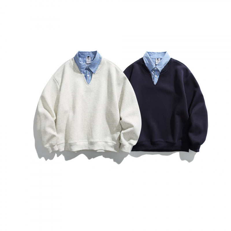 Men's Oversized Sweatshirt with Inserted Shirt Collar and V-Neck Fashion Glam