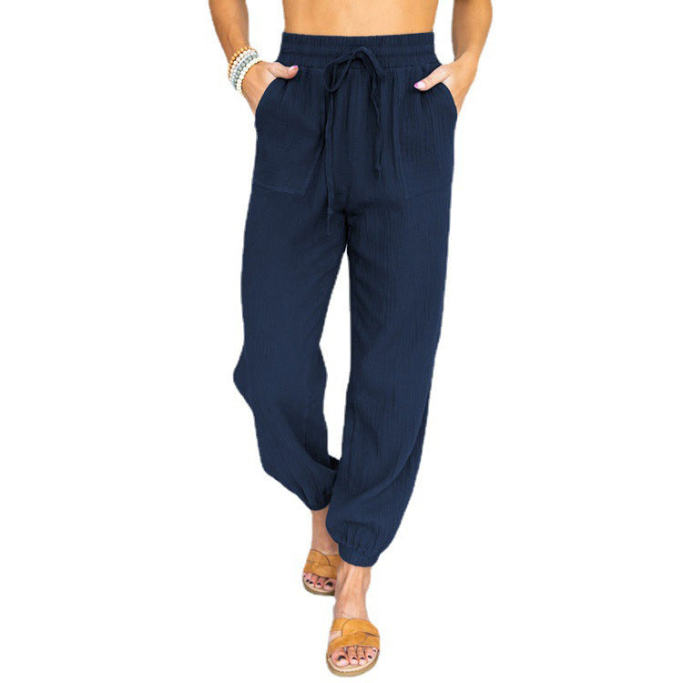 Women's Lightweight Linen Jogger Pants with Drawstring, Patch Pockets, and Elastic Cuffs Fashion Glam