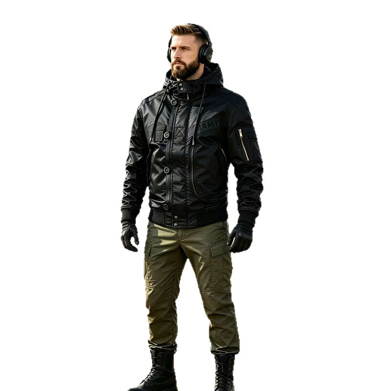 Men's Military-Inspired Hooded Bomber Jacket with Utility Pockets Fashion Glam
