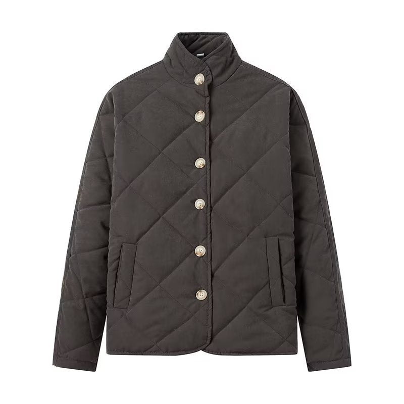 Women Light padded jacket with stand-up collar and diamond stitching Fashion Glam