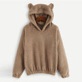 Women's Cozy Teddy Hooded Sweater with Bear Ears and Drawstring Hem Fashion Glam