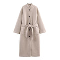 Women’s longer minimalist wool blend kimono coat with tie belt Fashion Glam