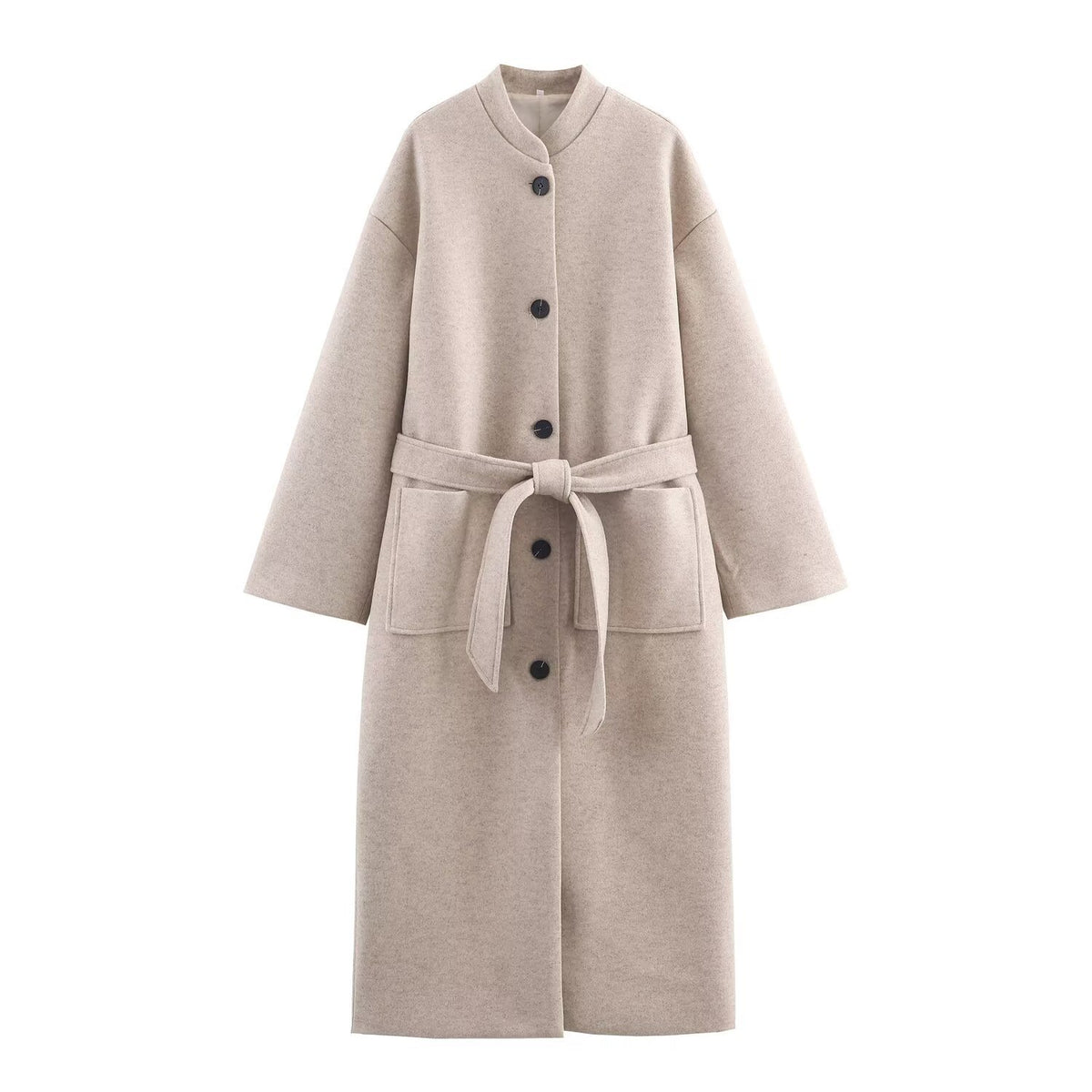 Women’s longer minimalist wool blend kimono coat with tie belt Fashion Glam