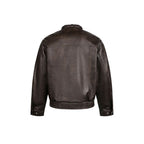 Men's leather bomber jacket with stand-up collar and elastic hem Fashion Glam