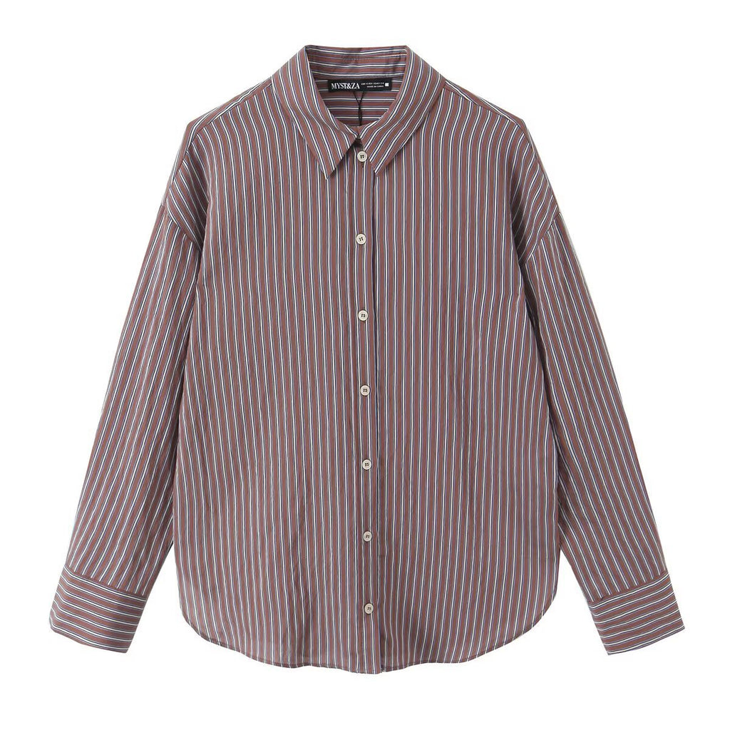 Women Striped Blouse with Western Yoke and Kent Collar Fashion Glam