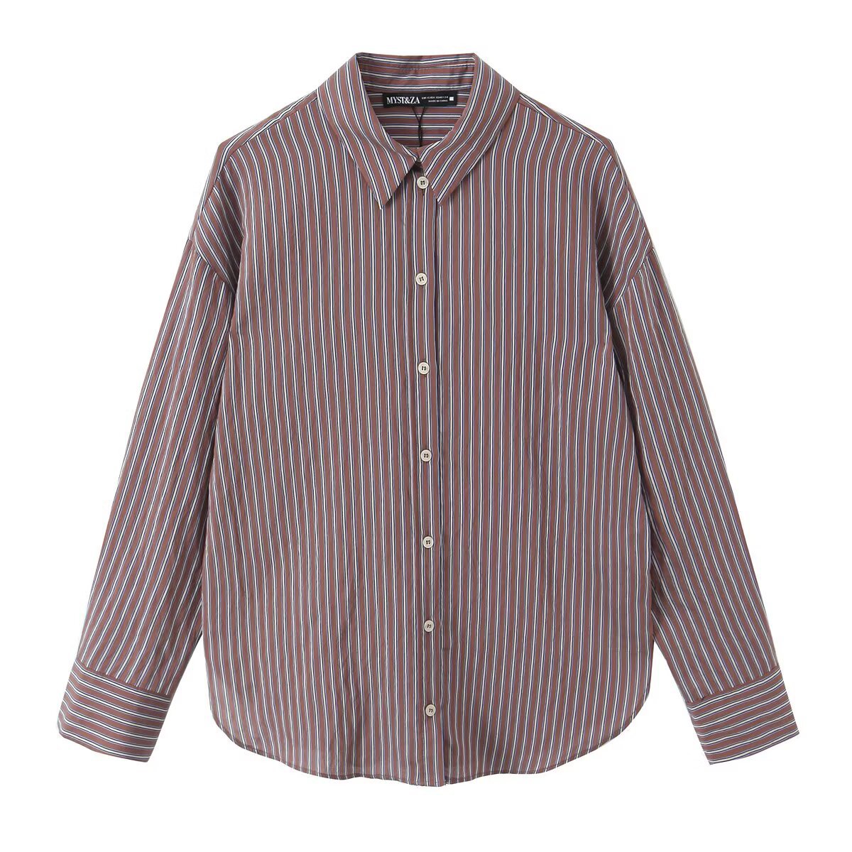 Women Striped Blouse with Western Yoke and Kent Collar Fashion Glam