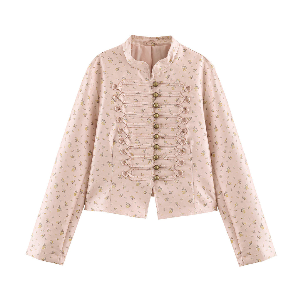 Ladies short jacket with Mandarin collar and decorative toggle fastenings Fashion Glam