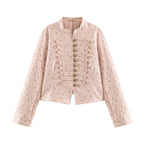 Ladies short jacket with Mandarin collar and decorative toggle fastenings Fashion Glam