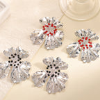 Women’s metal flower earrings with sparkling red accents Fashion Glam