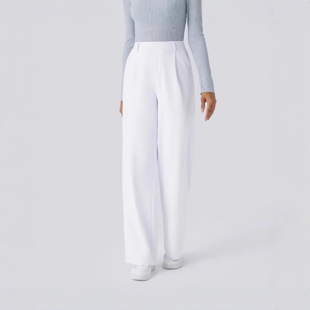 Ladies Elegant High-Waist Palazzo Pants with Front Pleats and Side Pockets Fashion Glam