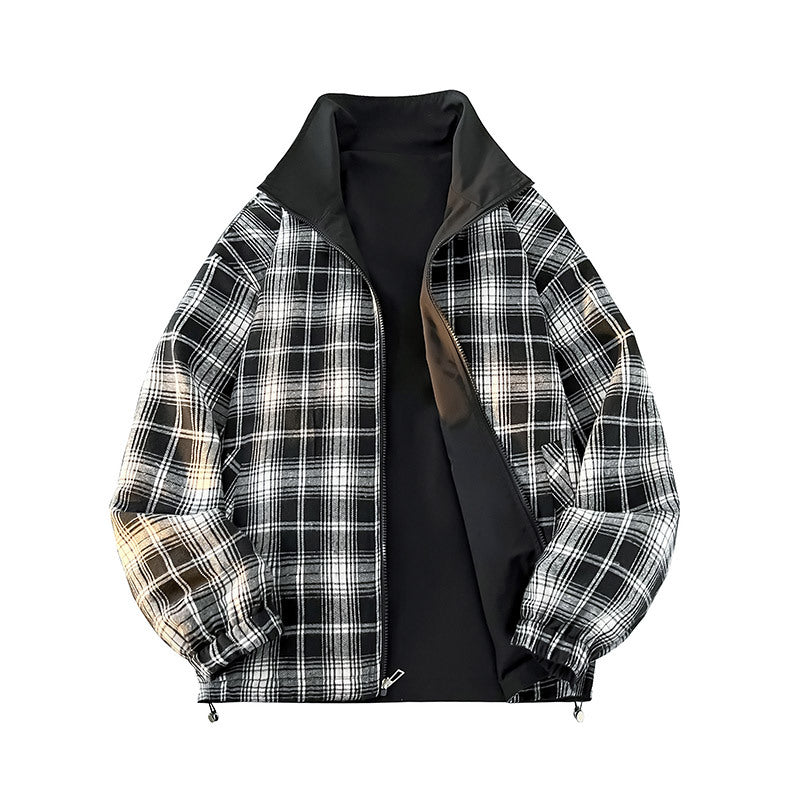 Unisex Reversible Utility Jacket with checked lining, stand-up collar and elastic cuffs Fashion Glam