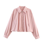 Women's Short Lightweight Oversized Blouson Jacket with Zipper and Folded Collar Fashion Glam