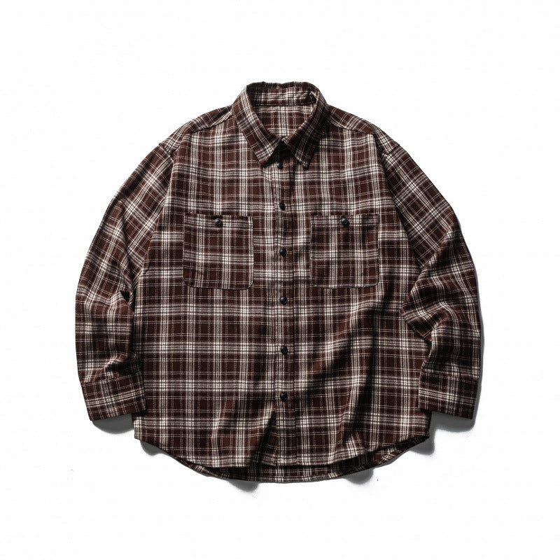 Men's Boxy Flannel Overshirt with Check Pattern, Full Button Placket and Curved Hem Fashion Glam