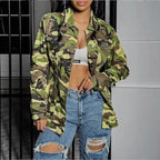 Women's Camouflage-Utility-Jacket in Oversized-Fieldstyle with Flap Pockets Fashion Glam