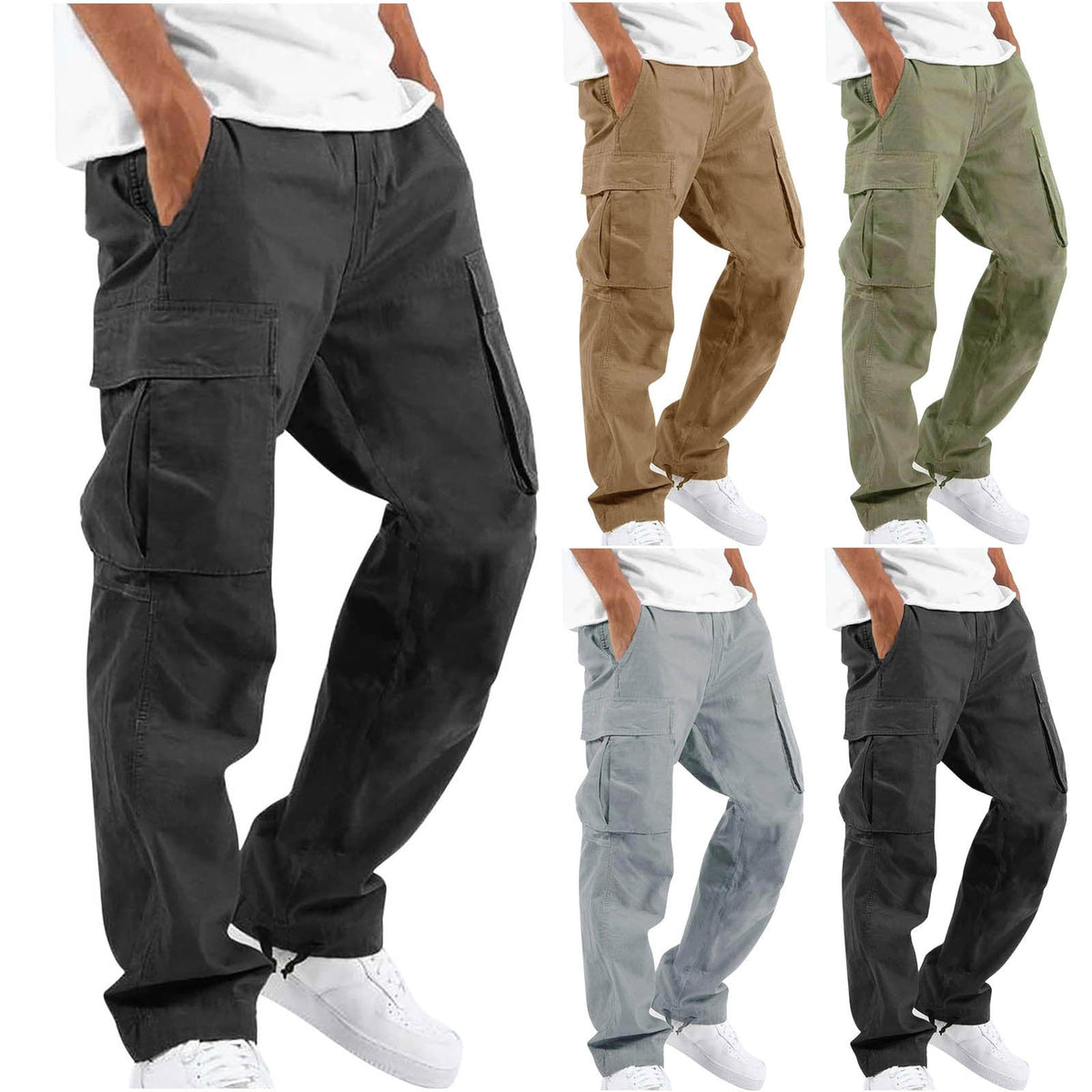 Men's casual cotton cargo pants with multi-pockets and adjustable hem Fashion Glam