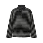 Unisex Long Sleeve Polo Shirt in Oversized Cut made from Cotton Jersey with Stripes and Henley Button Placket Fashion Glam