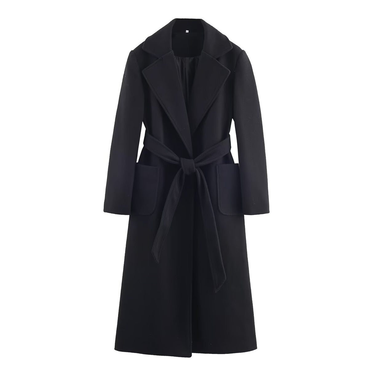 Women's wrap coat made of wool blend with belt at the waist and large patch pockets Fashion Glam