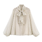Women's chiffon blouse with bow collar and balloon sleeves Fashion Glam