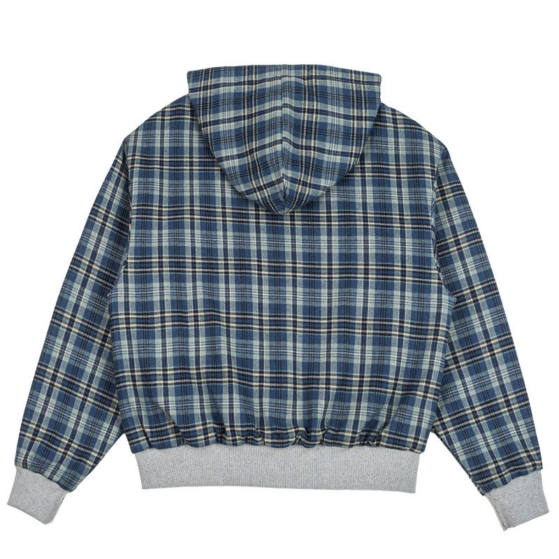 Unisex Padded Hoodie Bomber Jacket with Checkered Flannel Lining and Sturdy Zipper Fashion Glam