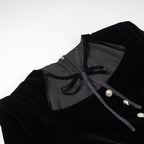 Women’s velvet dress with fitted bodice, puff sleeves, and layered ruffle skirt Fashion Glam