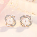 Ladies earrings with artistic pearl design and sparkling zirconia Fashion Glam