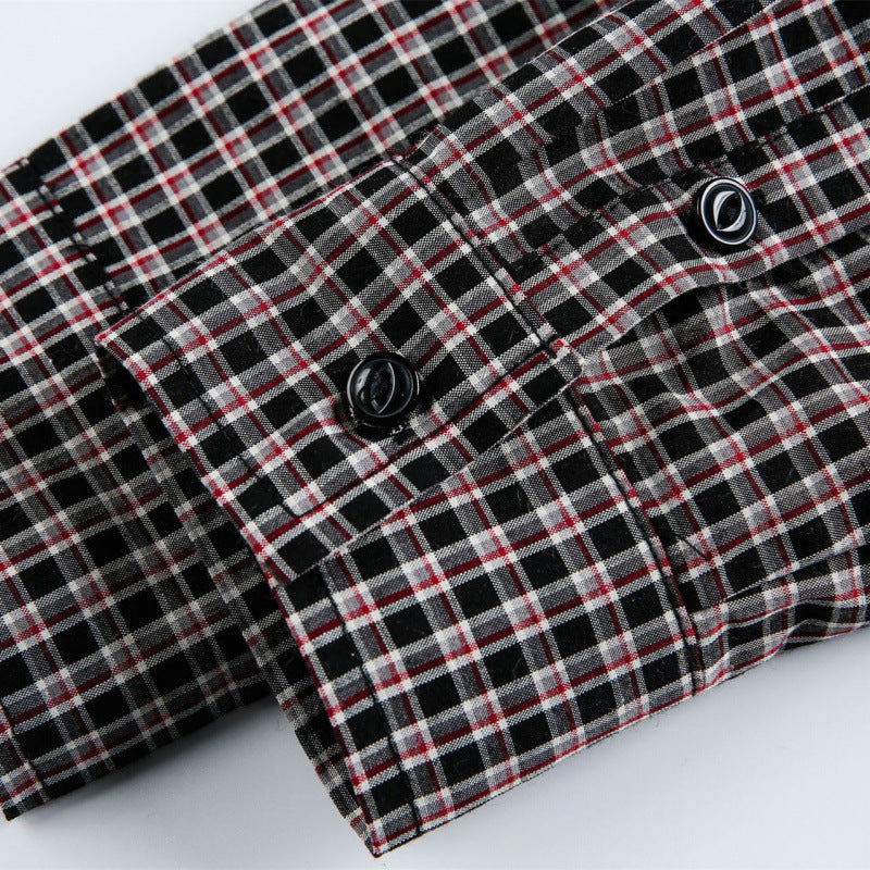 Men's Boxy Overshirt in a fine check pattern with a continuous button placket and a patch chest pocket Fashion Glam