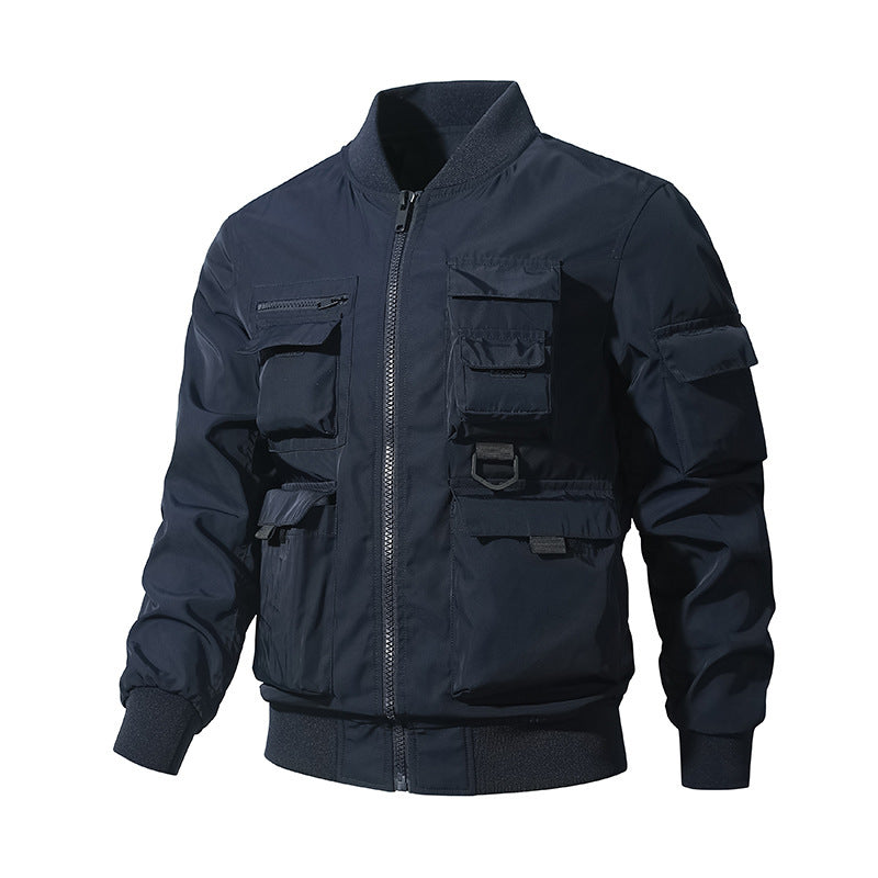 Men's Tactical Bomber Jacket in Field Look with Modular Outer Pockets and Elastic Hem Fashion Glam
