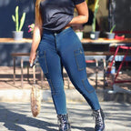 Women's High-Waisted Sculpting Skinny Jeans with Flat Cargo Pockets and Shaping Waistband Fashion Glam