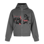 Unisex Oversize Hoodie Sweat Jacket with full zip, studded trim, and graphic front print Fashion Glam