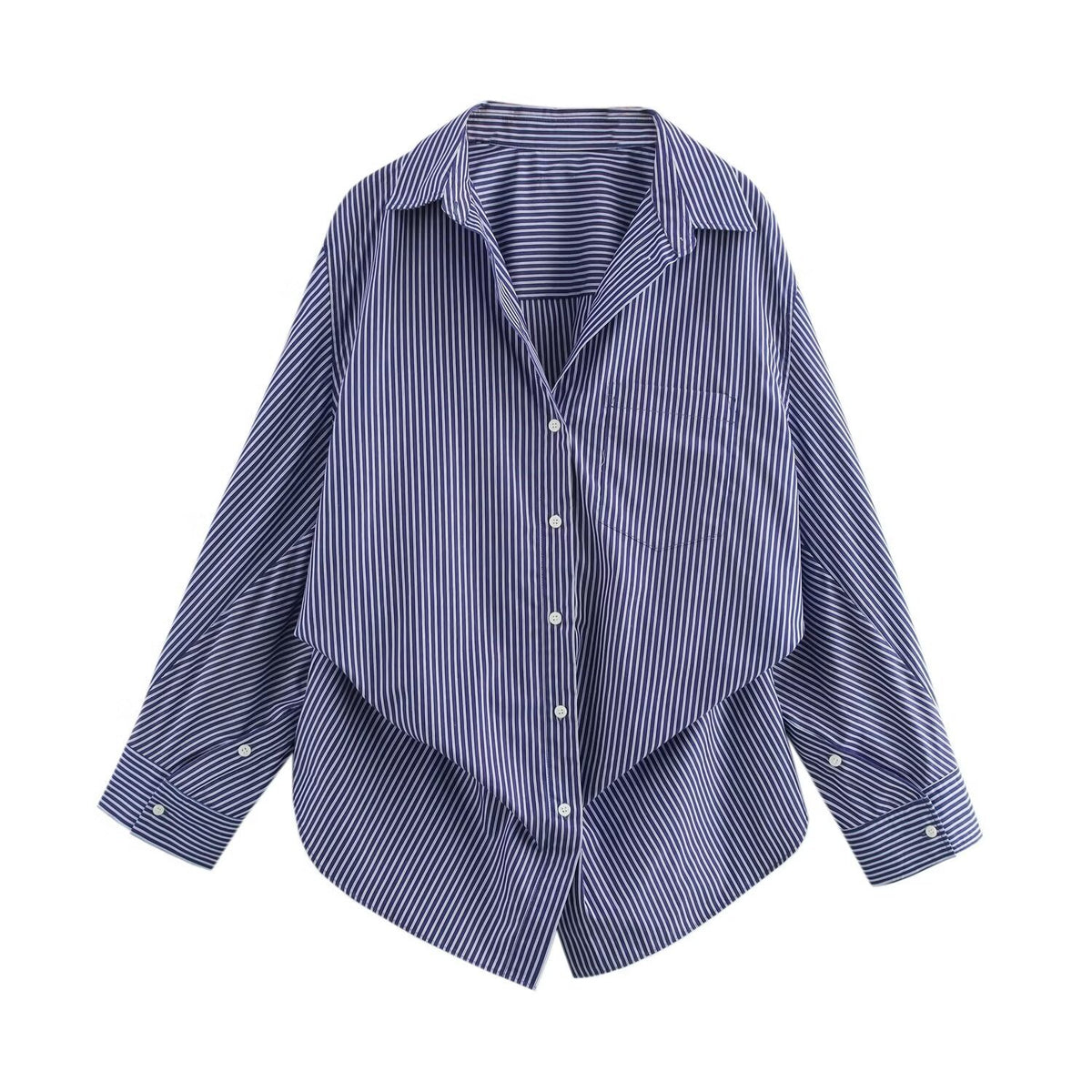 Women's oversized striped shirt with extended back and Kent collar Fashion Glam