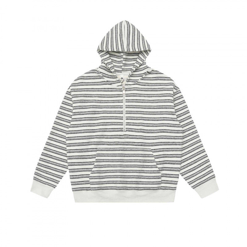 Unisex Oversize Hoodie with Half Zipper, Striped Pattern and Kangaroo Pocket Fashion Glam