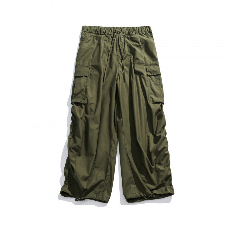 Unisex Wide Utility Cargo Pants with Drawstring Waistband, Multifunctional Pockets and Hem Cord Fashion Glam