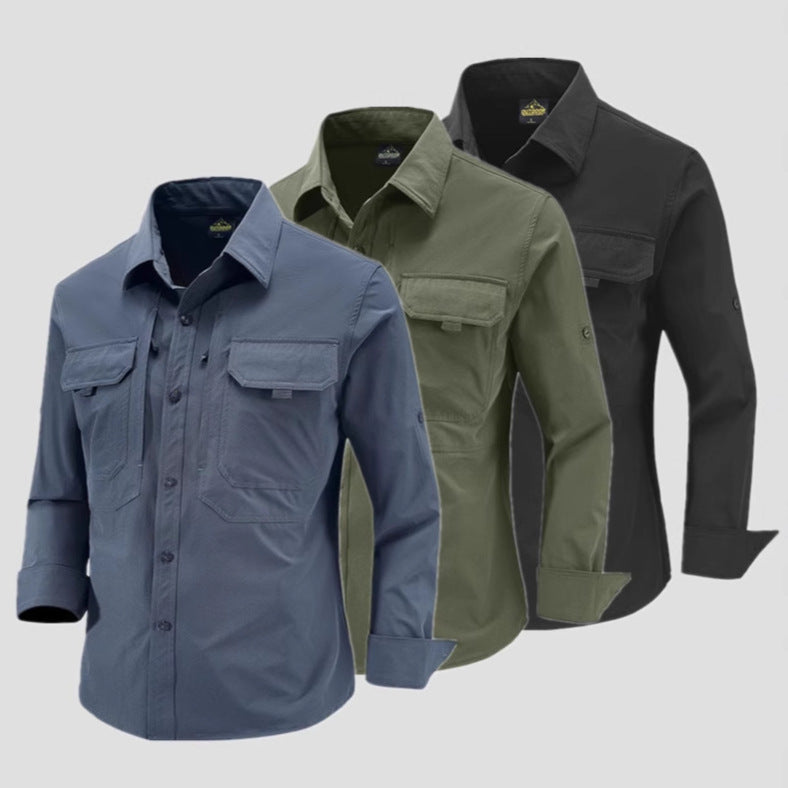 Men's Technical Field Shirt with Ripstop Structure, Chest Pockets and Roll-Up Sleeves Fashion Glam