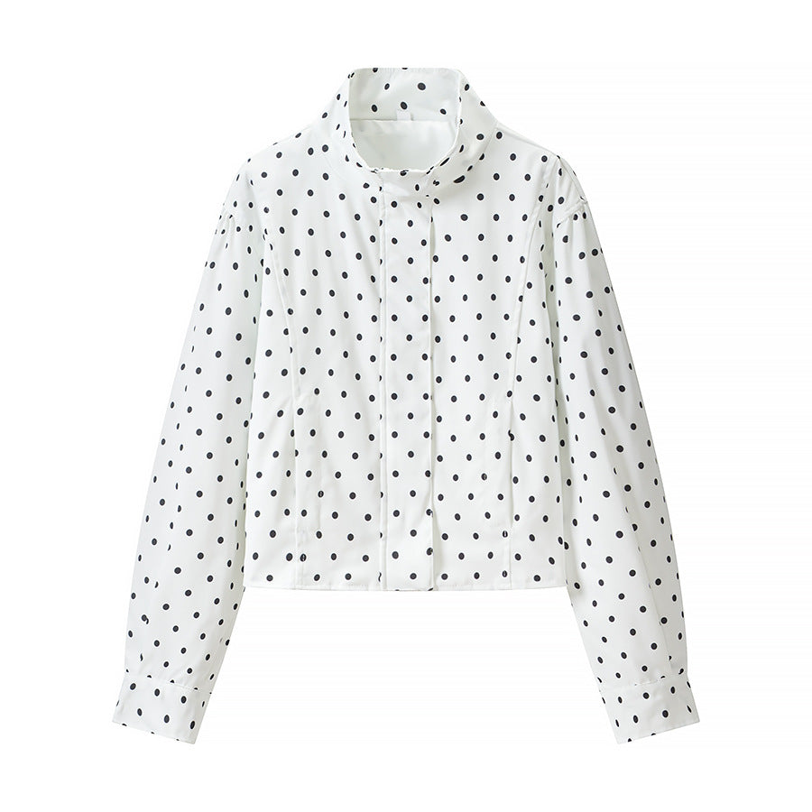 Women's short dotted jacket in blouson style with stand-up collar and balloon sleeves Fashion Glam