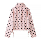 Women's Lightweight Polka Dot Wind Jacket with Stand-Up Collar and Drawstring Fashion Glam