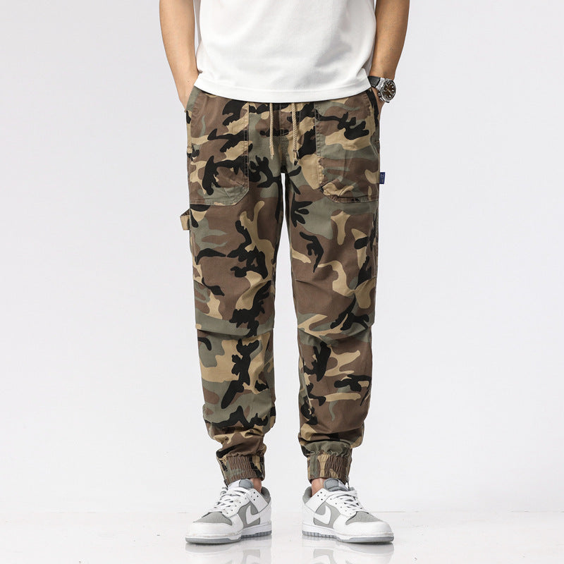 Men's cargo pants in jogger style with camouflage, elastic cuffs, and multifunctional pockets Fashion Glam
