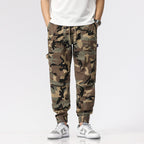 Men's cargo pants in jogger style with camouflage, elastic cuffs, and multifunctional pockets Fashion Glam