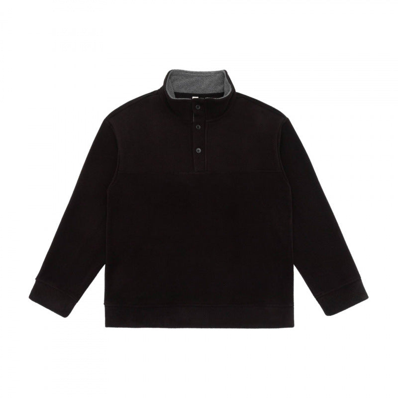 Unisex Henley fleece pullover with short button closure, stand-up collar and boxy cut Fashion Glam