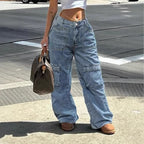 Women's cargo jeans in a wide baggy cut with a high waist and utility pockets Fashion Glam