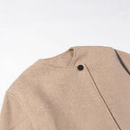 Women short-cut wool blend jacket with asymmetric button closure Fashion Glam