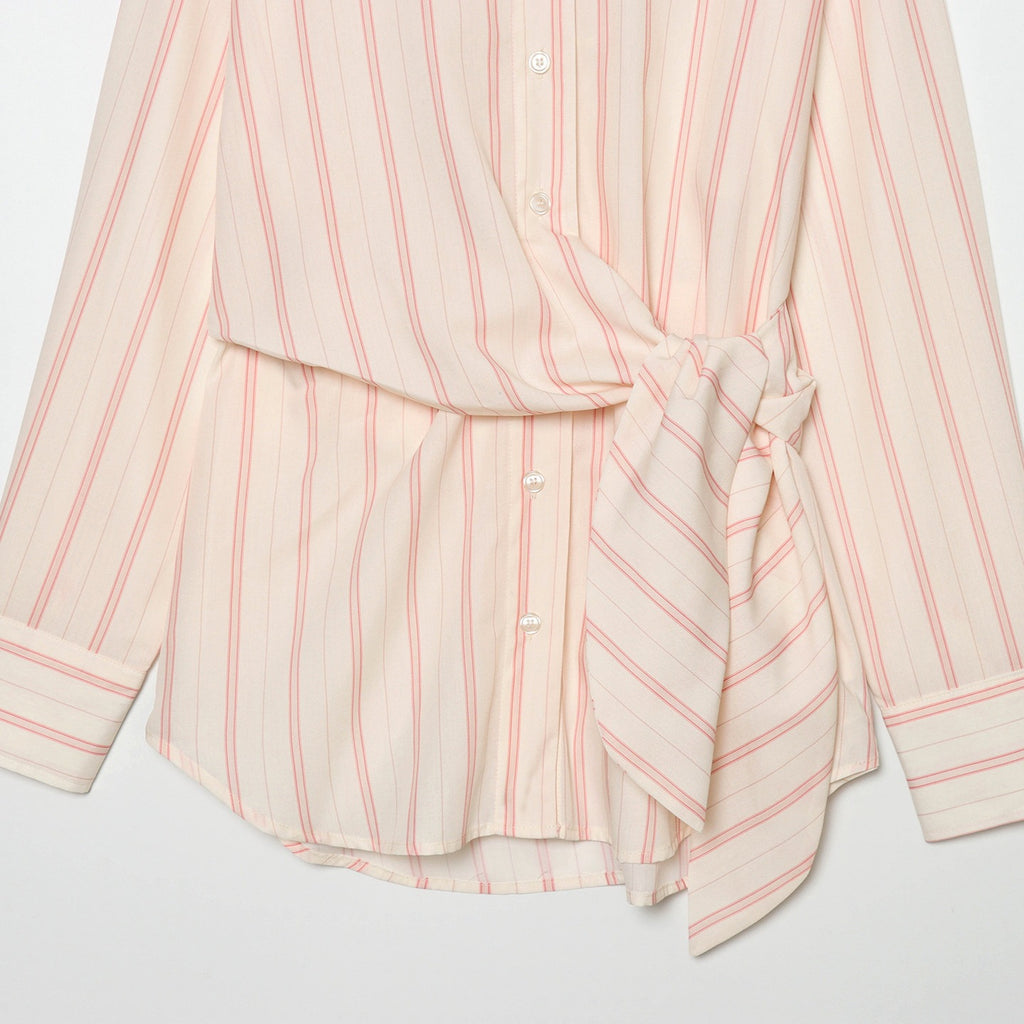 Women's Striped Shirt Blouse with Waist Knot Detail Fashion Glam