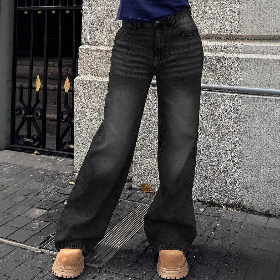 Ladies wide high-waisted denim jeans in baggy style with extra wide leg Fashion Glam