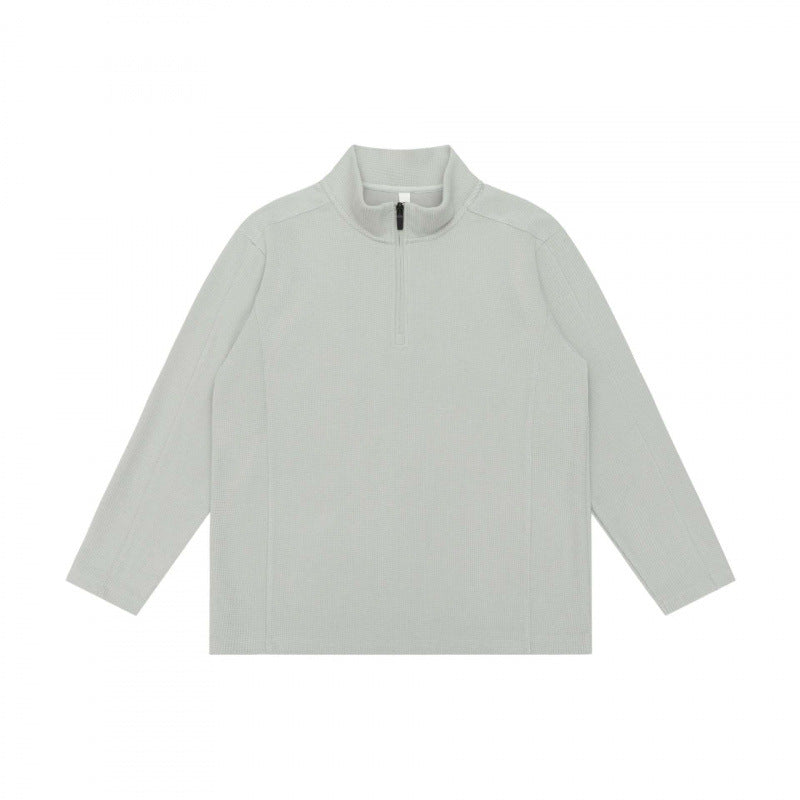 Unisex Textured Half-Zip Knit Sweater in Boxy Cut with Stand-up Collar Fashion Glam