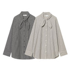 Ladies Checked Blouse Shirt with Bow Collar and Casual Fit Fashion Glam